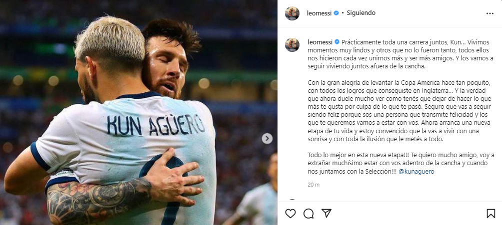 "Voy a extrañar muchísimo estar con vos adentro de una cancha": emotivo mensaje de Messi para Agüero | Canal Showsport