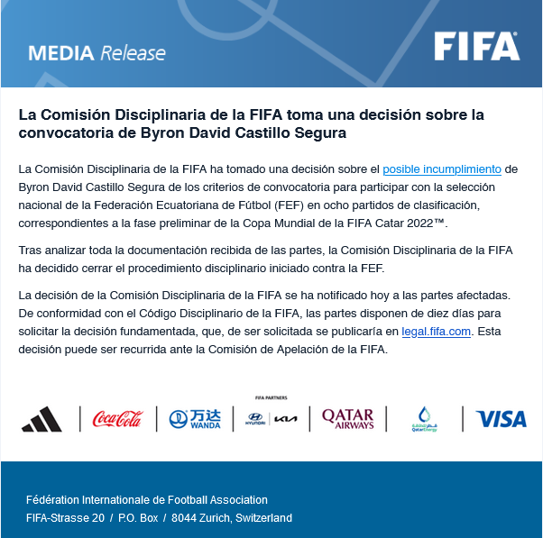 FIFA desestimó el reclamo de Chile y Ecuador irá al Mundial | Canal Showsport