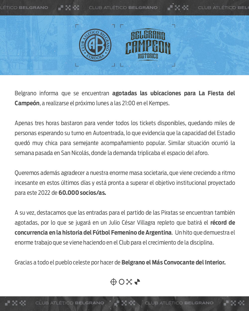 Belgrano, a estadio lleno: el comunicado del club tras agotar las entradas para el partido del lunes en el Kempes | Canal Showsport