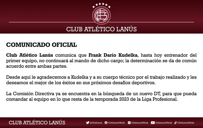 Frank Darío Kudelka dejó de ser el entrenador de Lanús septiembre 2023 |  Canal Showsport