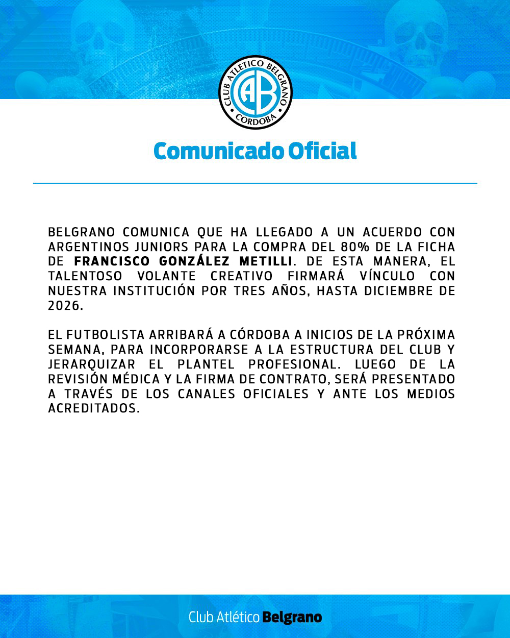 Belgrano oficializó el arribo de González Metilli | Canal Showsport