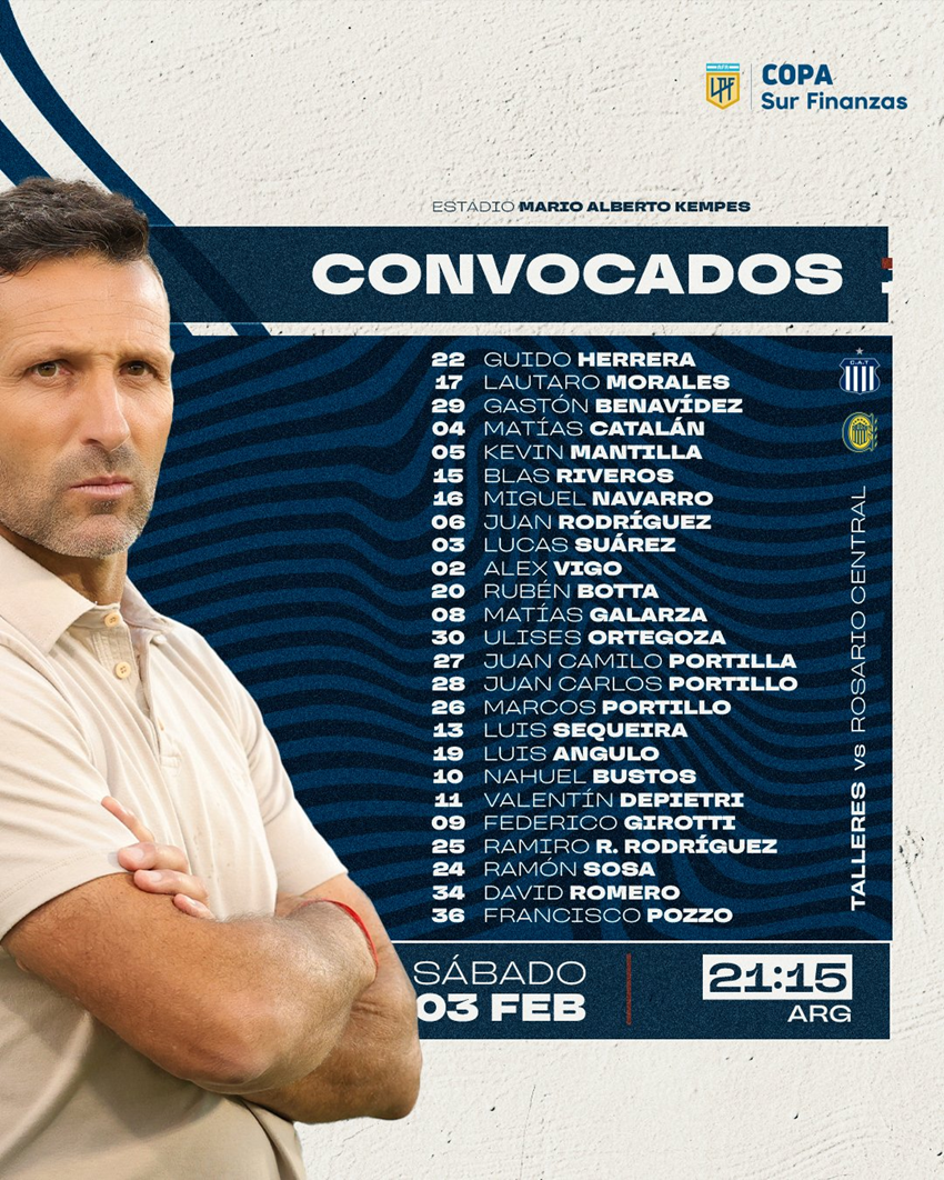 La lista de convocados de Talleres para el partido frente a Rosario Central | Canal Showsport