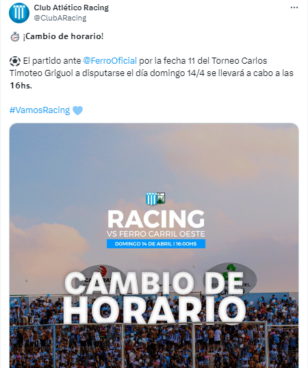 Cambio de horario para el partido entre Racing y Ferro | Canal Showsport